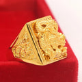 Pure Gold 18 KT Color Ring for Men Bro Luxury Engraving Dragon Adjustable Rings Gentleman Wedding Party Jewelry Gifts