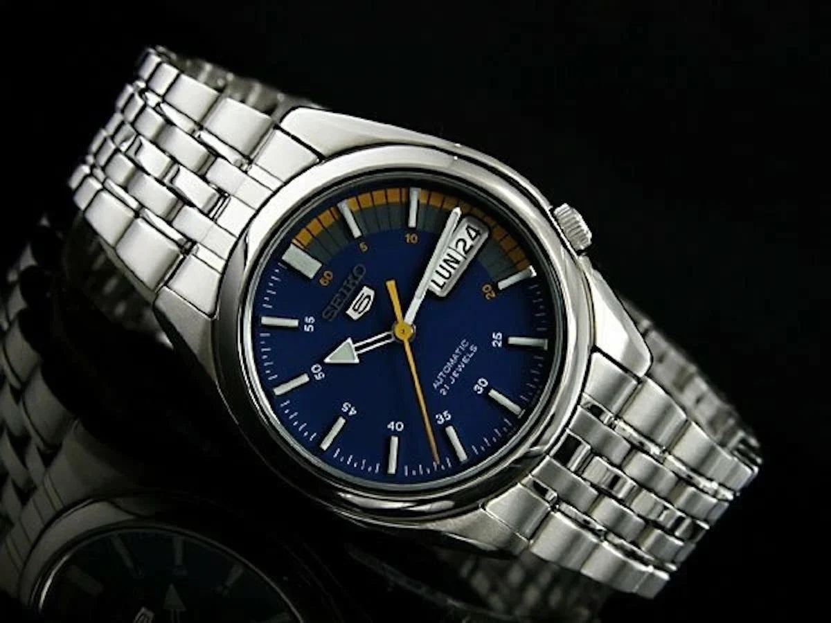 SEIKO 5 SNK371K1 Automatic Mechanical Wristwatch 37mm Blue Dial Stainless Steel 30m Water Resistant Luminous Hands Business
