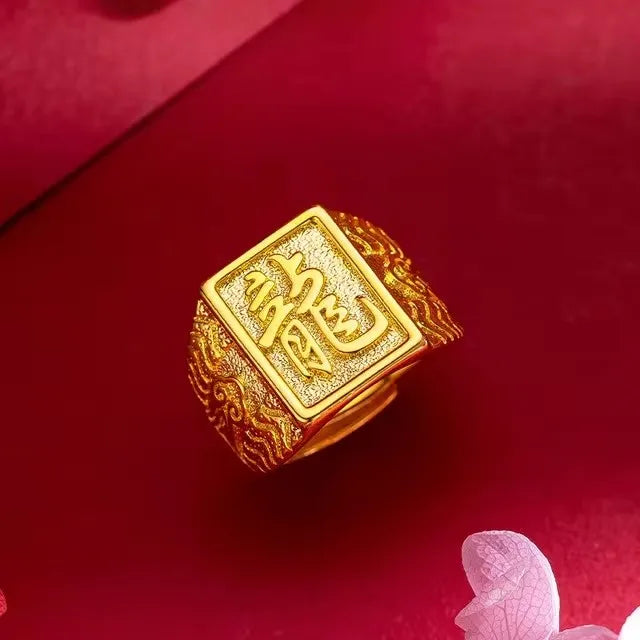 Pure Gold 18 KT Color Ring for Men Bro Luxury Engraving Dragon Adjustable Rings Gentleman Wedding Party Jewelry Gifts
