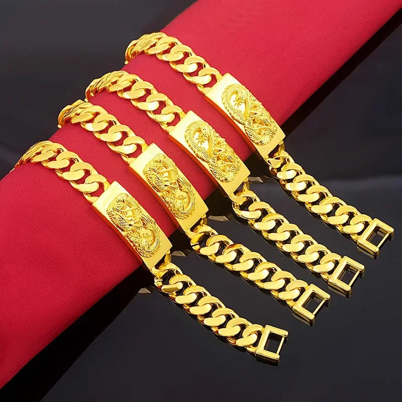 Luxury Real 18k Gold Plated Color Twist Dragon Bracelets Jewelry for Men Bro Never Fade Gold Plated Jewelry Christmas Birthday Wedding
