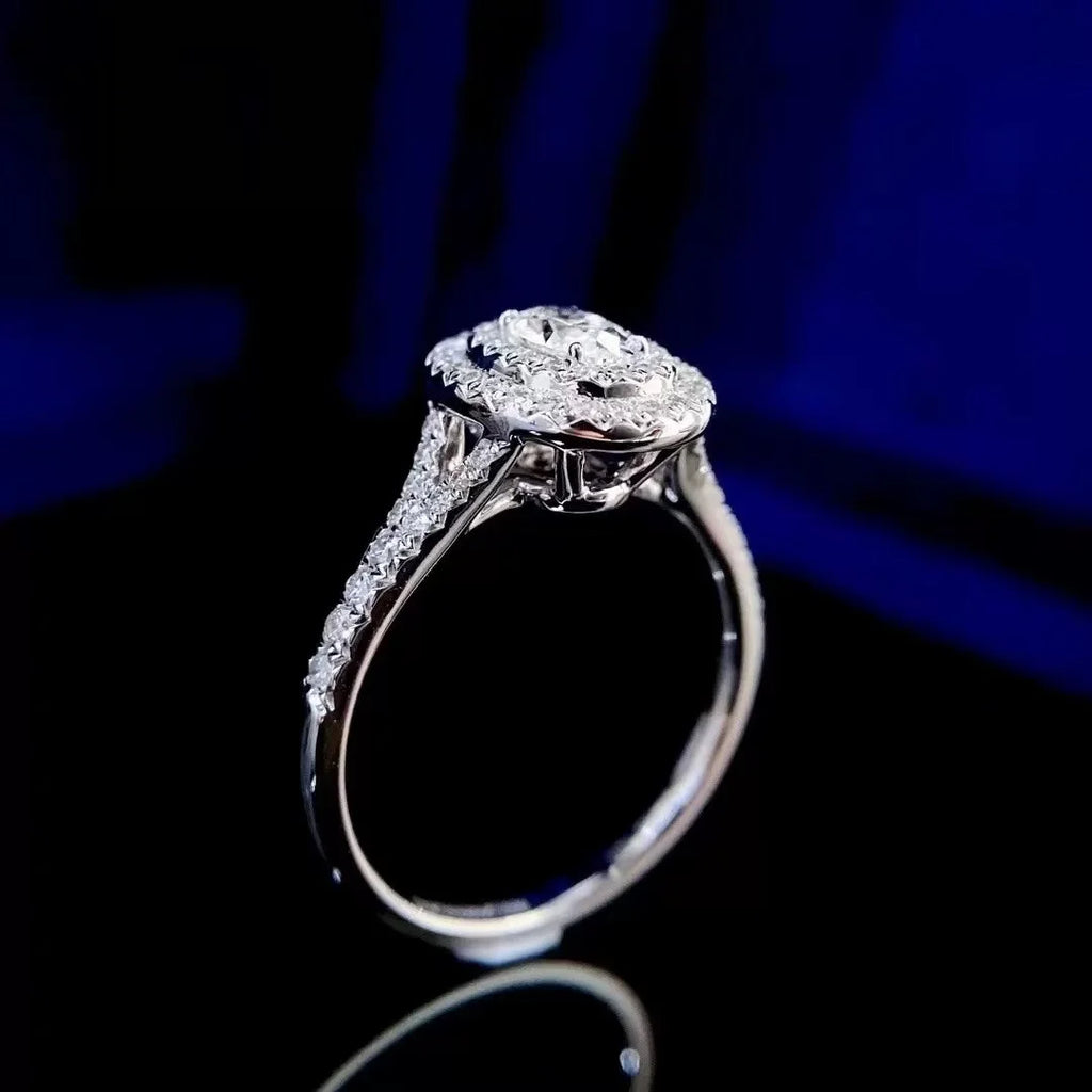 Luxury Jewlty 0.30ct Oval Cut Lab Growing Diamond Halo Ring D Color VS Solarite With Accents Pave Setting For Women