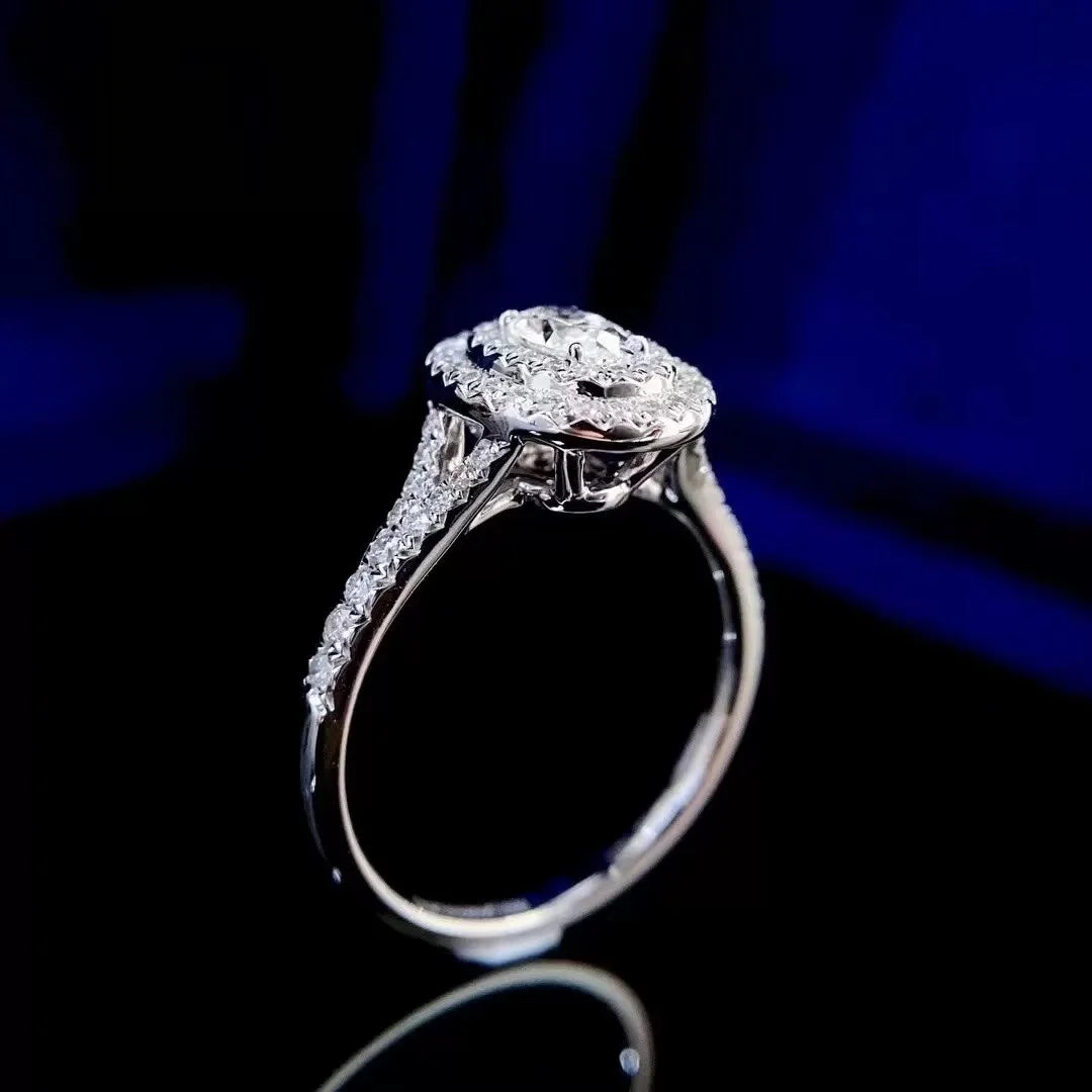 Luxury Jewlty 0.30ct Oval Cut Lab Growing Diamond Halo Ring D Color VS Solarite With Accents Pave Setting For Women