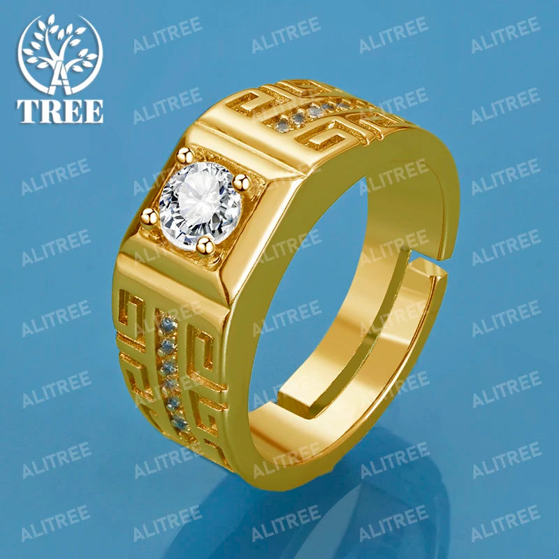 SHSTONE 18K Gold 925 Sterling Silver Men Zircon Adjustable Rings For Women Party Wedding Fashion Fine Jewelry Birthday Gift