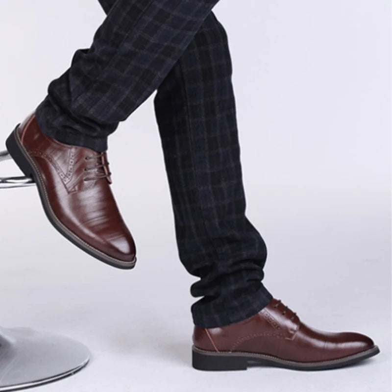 Mens Fashion Black Leather Shoes Autumn British Style Formal Business Footwear Low Top Commute Style Dress Shoes For Suits