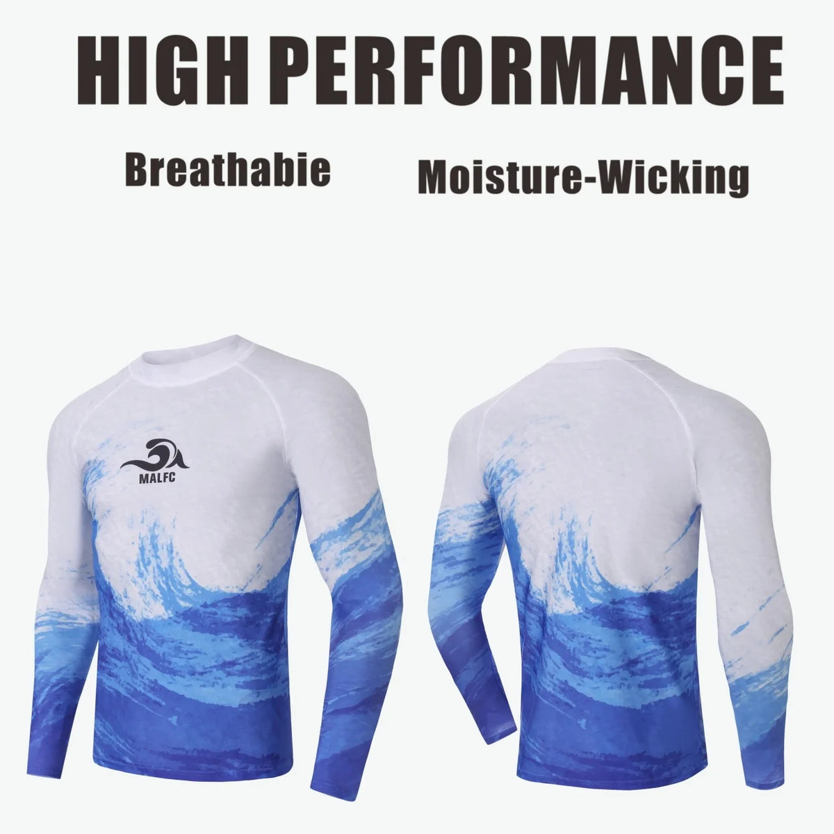 MALFC Long Sleeve T-shirt Swimwear Rash guard for men Surfing Clothes Swimsuit Surf Wear UPF 40 Water Sport