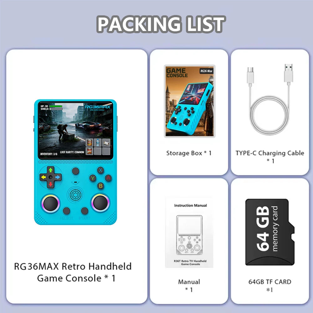 RG36max Ultra Retro Handheld  Game Console Open Source Linux System 3.5-Inch IPS Screen Portable Handheld Game Console