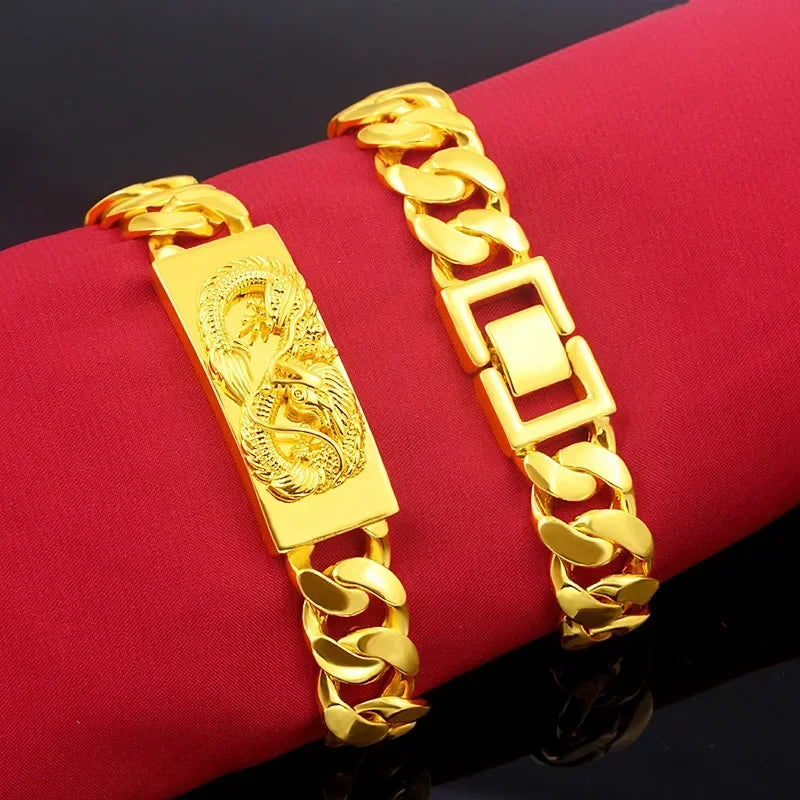 Luxury Real 18k Gold Plated Color Twist Dragon Bracelets Jewelry for Men Bro Never Fade Gold Plated Jewelry Christmas Birthday Wedding