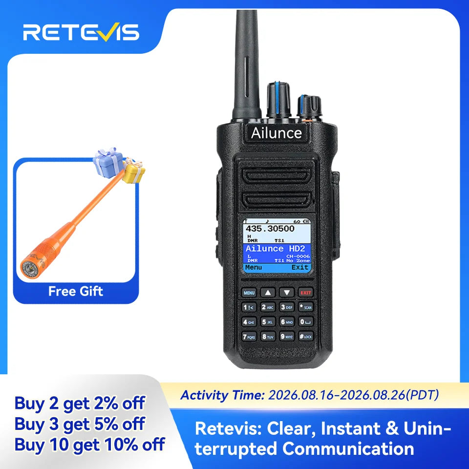 Retevis HD2 Walkie Talkie Bluetooth Dual Band DMR Ham Radio with GPS IP67 3200mAh Talk Alias Two Way Radio For Outdoor Camping