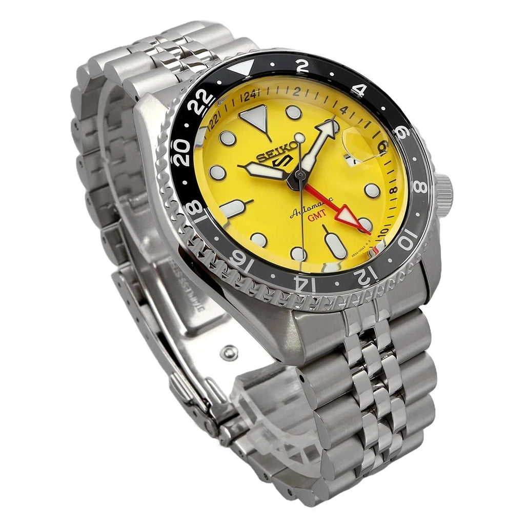 SEIKO SSK003K1 Men Automatic GMT Watch 42.5mm Blue Dial Jubilee Bracelet 100m Waterproof Luminous Bezel 4R34 Movement Blueberry