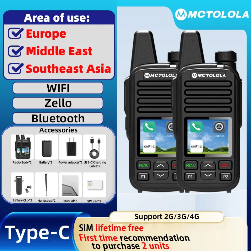MOTOLOLA 4G SIM card lifetime free 2PCShandheld walkie talkie 5000 kilometers coverage two-way radio equipment supports Bluetoot