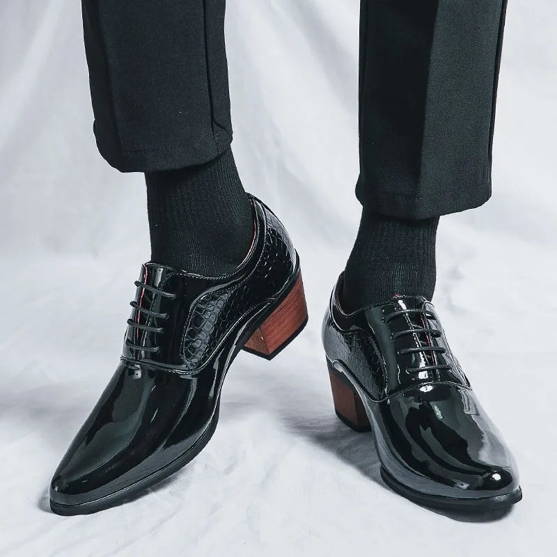 Men's Drees Shoes British Style Business Leather Shoes Fashion Patent Leather Thick Heel Business Shoe Luxury Men Wedding Shoes