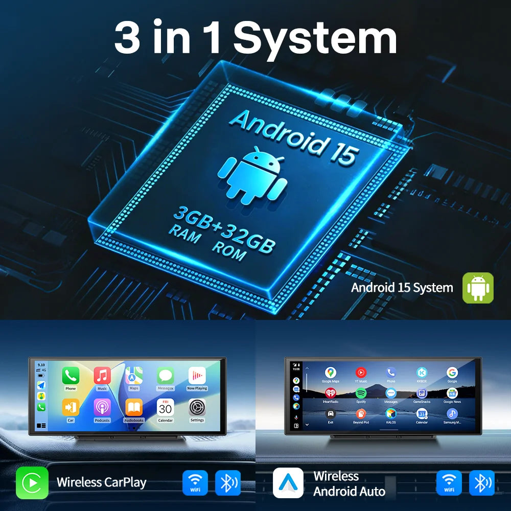 Imagebon M80 11.4" 4G Android 15 Dashcam 8 Core Wireless CarPlay Android Auto Split Screen GPS Youtube Parking Monitor Car DVR