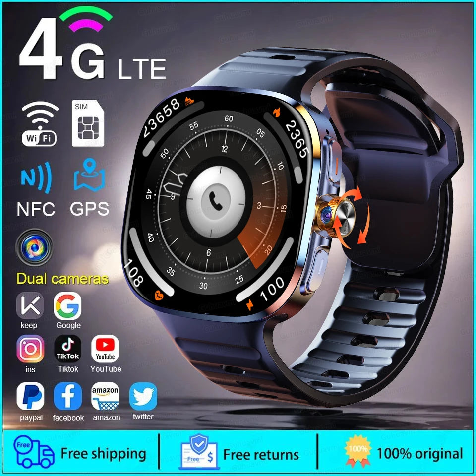 New 4G 5G Full Netcom Smartwatch 2.4 inch Amoled Screen Insert Sim Card GPS WIFI 190° Rotating Camera Game Android Smart Watch