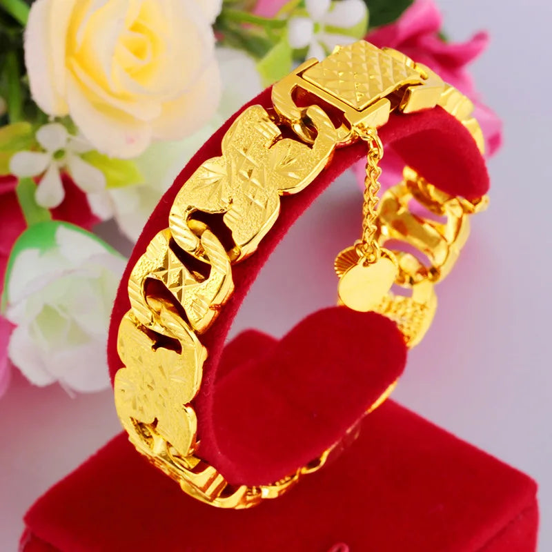 Ethnic Ancient Charm Carved Flower Ethnic Bracelet For Women 24K Gold AU999 | Traditional patterns, elegant and grand