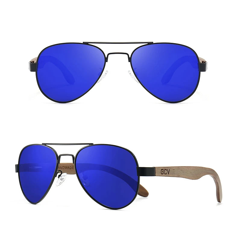 GCV 2022 New Handmade Wood Pilot Sunglasses Polarized Men's Glasses UV400 Protection Mirror Eyewear Walnut Wooden Oculos G369