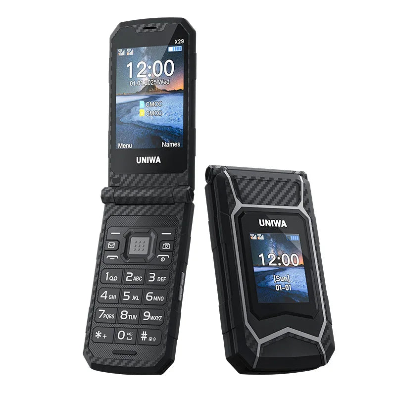 UNIWA X29 GSM Flip Phone 2.8 Inch Double Screen Dual SIM Big Font Big Button For Senior 2000mAh Wireless Radio  Russian Keyboard