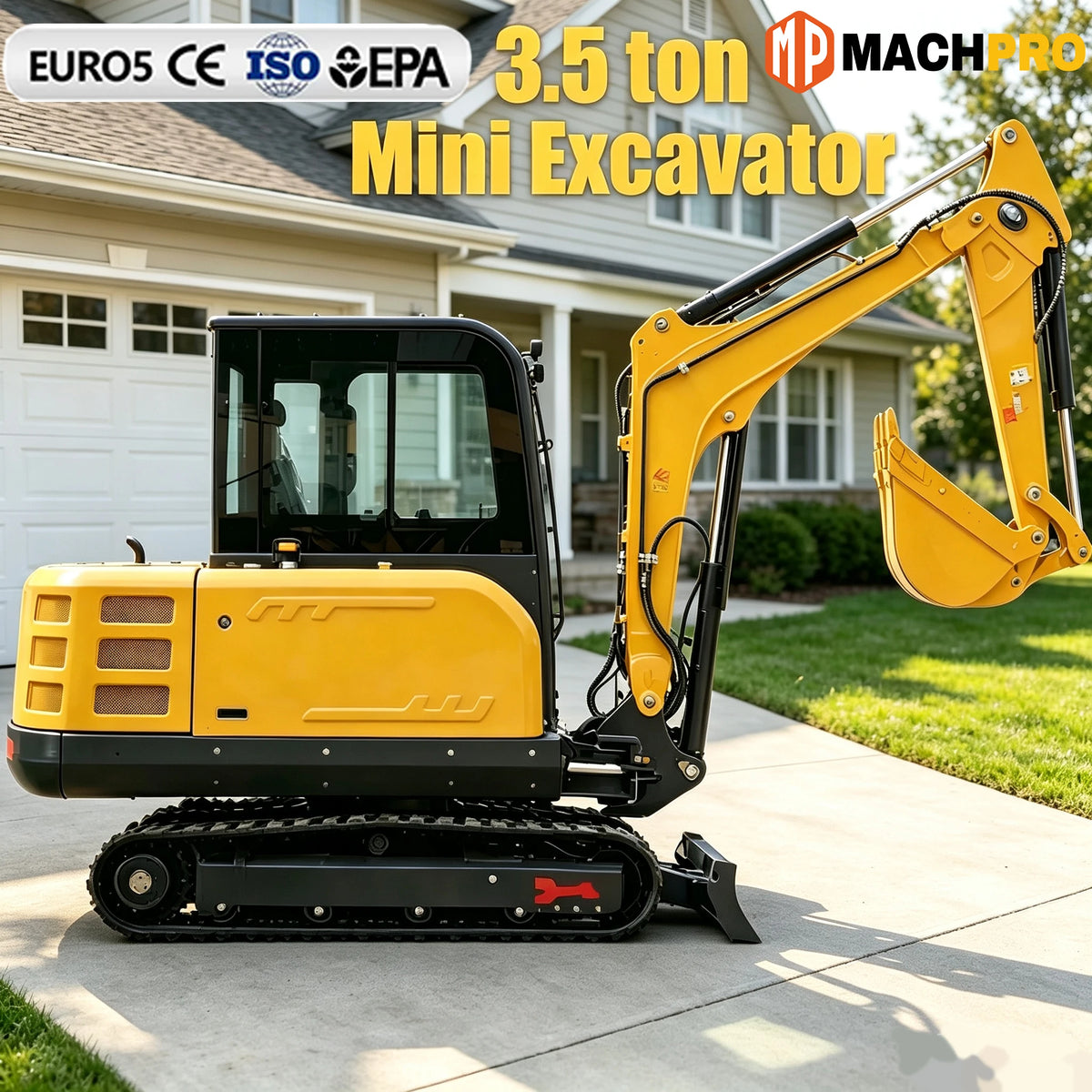 3.5 Ton Mini Excavator With Kubota Engine, Air-Conditioned Cab, Euro5 CE Small Digger Customizable Attachments Free Shipping