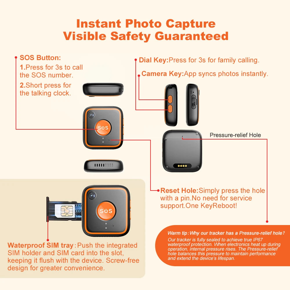 2026 Elderly Kids GPS Tracker V28C 4G SOS Help Wristband Emergency Alarm HD Camera GPS Tracking Heart Rate Blood Pressure