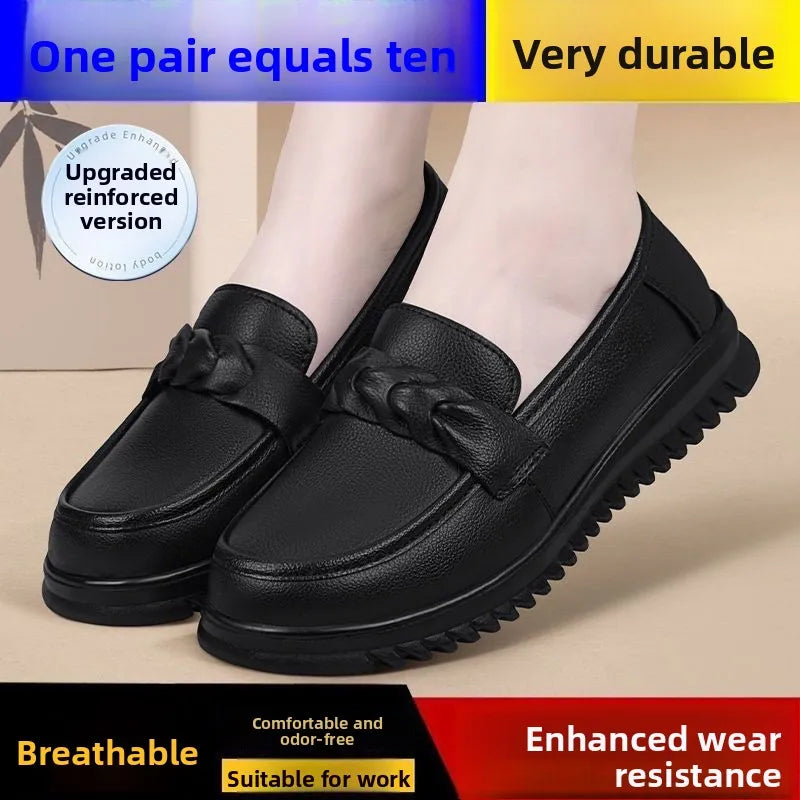 Comfortable Soft Bottom Cowhide Mom Shoes Waterproof Oil Resistant Slip-On Loafers for Daily Wear in Kitchen And Outdoor