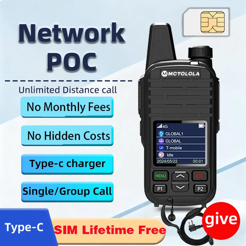 MOTOLOLA SIM Card Permanently Free 4G POC Wireless Intercom 5000 Kilometers Remote Handheld Walkie Talkie Supports Bluetooth WiF