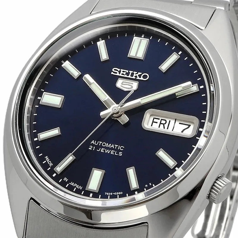 SEIKO 5 SNXS77J1 Automatic Mechanical Wristwatch 37mm Blue Dial Stainless Steel 30m WR Luminous Hands Day-Date Casual Daily Wear