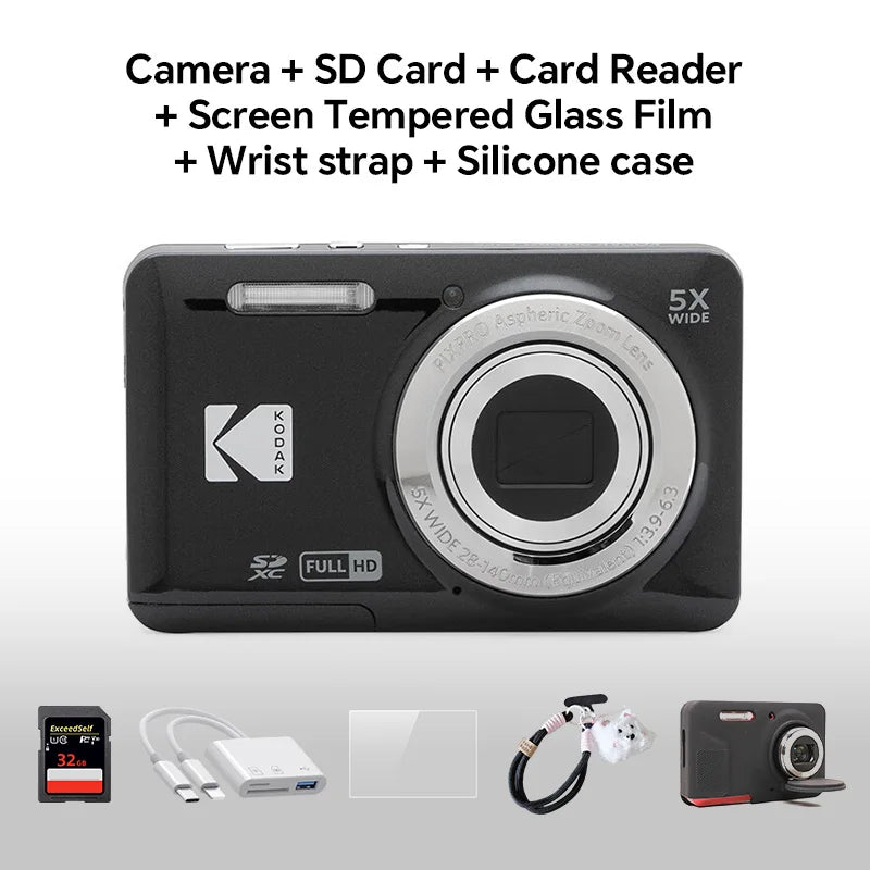 KODAK PIXPRO FZ55 16MP Digital Camera 5X Optical Zoom 28mm Wide Angle 1080P Full HD Video 2.7" LCD Vlogging Camera