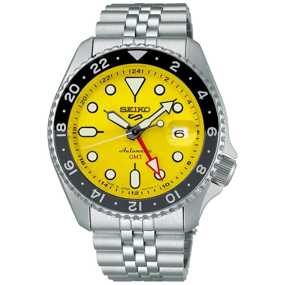 SEIKO SSK003K1 Men Automatic GMT Watch 42.5mm Blue Dial Jubilee Bracelet 100m Waterproof Luminous Bezel 4R34 Movement Blueberry