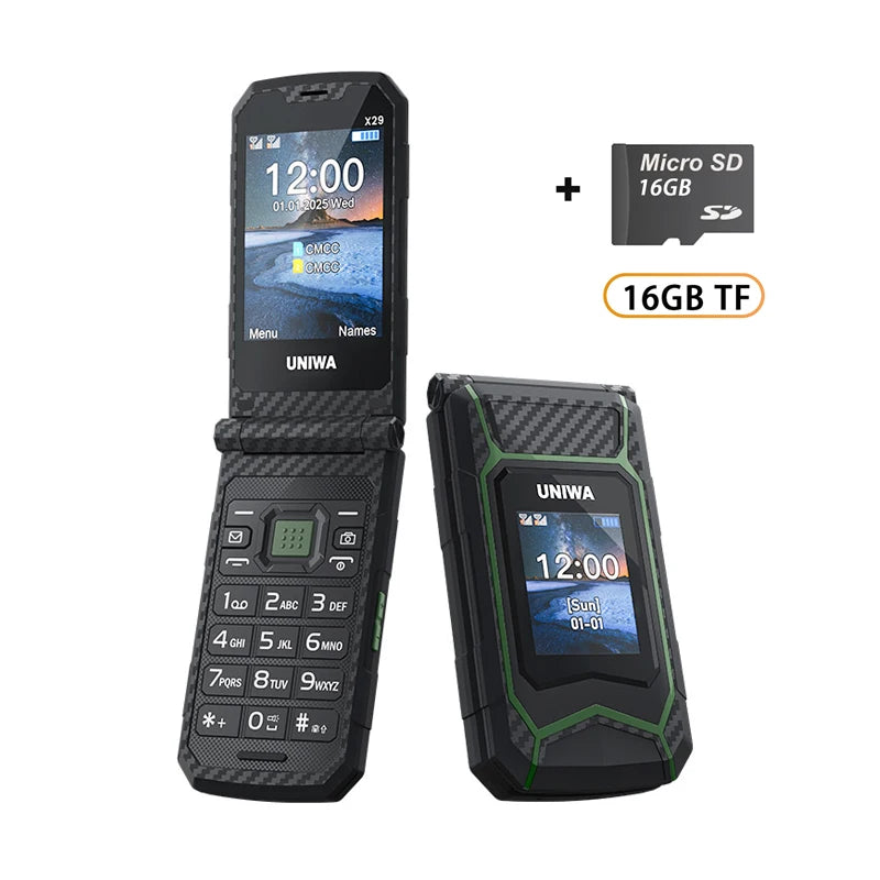 UNIWA X29 GSM Flip Phone 2.8 Inch Double Screen Dual SIM Big Font Big Button For Senior 2000mAh Wireless Radio  Russian Keyboard