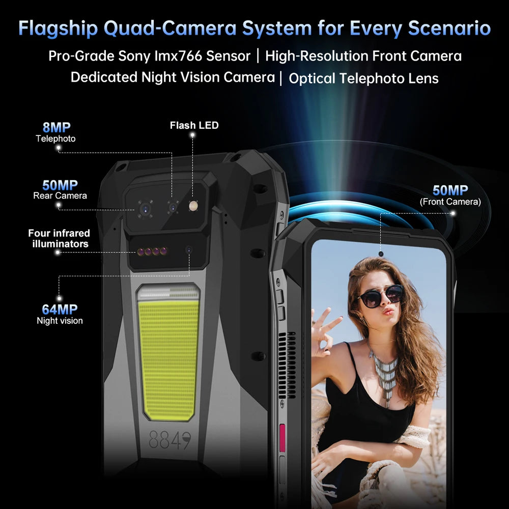 8849 Tank X Unihertz 220 Lumens 1080P Projector Rugged Smart Phone Android16 17600mAh 512G Dimensity 8200 NFC Night Version 2026