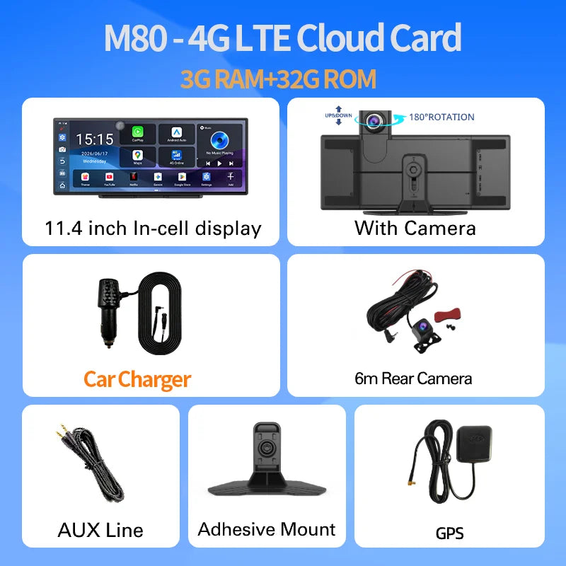 Imagebon M80 11.4' 4G Android 15 Dashcam Wireless CarPlay Android Auto 8-Core GPS Split Screen Parking Monitor ESIM Car Stereo