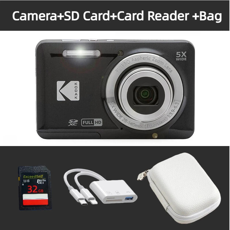 KODAK PIXPRO FZ55 16MP Digital Camera 5X Optical Zoom 28mm Wide Angle 1080P Full HD Video 2.7" LCD Vlogging Camera