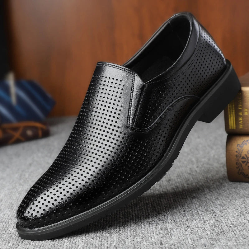 Mens Black Leather Slip On Dress Shoes Formal Business Office Work Comfortable Non Slip Daily Wear Shoes Kick Casual Fashion
