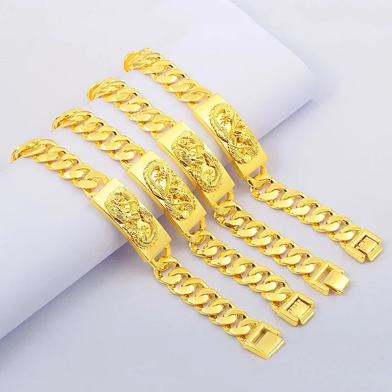 Luxury Real 18k Gold Plated Color Twist Dragon Bracelets Jewelry for Men Bro Never Fade Gold Plated Jewelry Christmas Birthday Wedding
