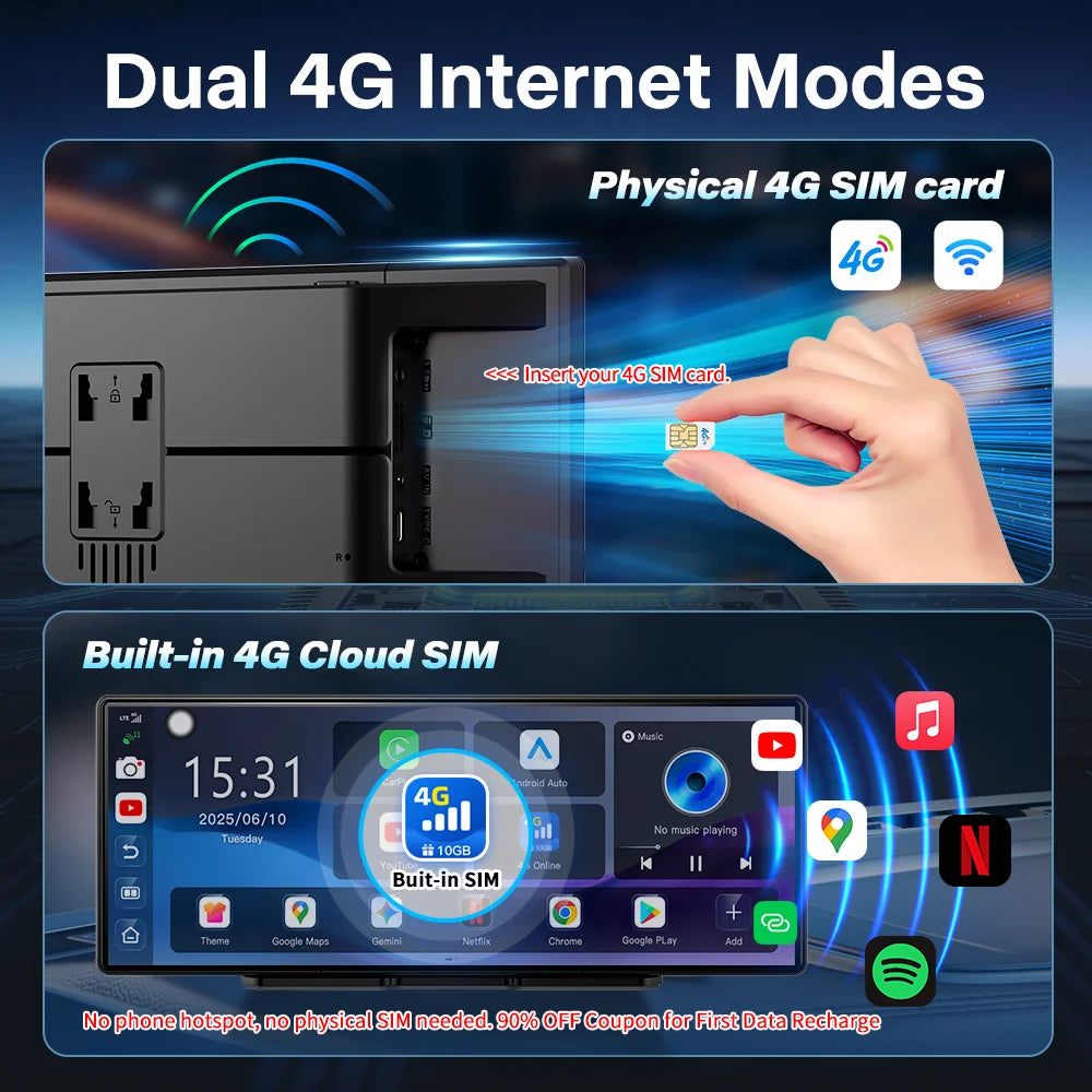 Imagebon M80 11.4" 4G Android 15 Dashcam 8 Core Wireless CarPlay Android Auto Split Screen GPS Youtube Parking Monitor Car DVR