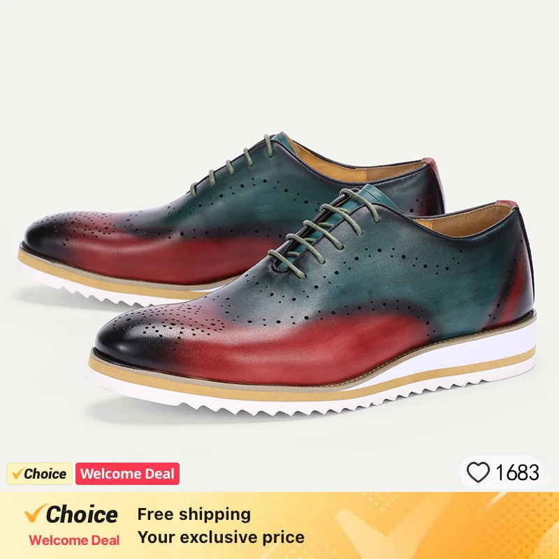 Luxury Brand Men's Leather Shoes Green/Blue Casual Dress Lace-Up Comfortable Sports Outdoor Daily Shoes