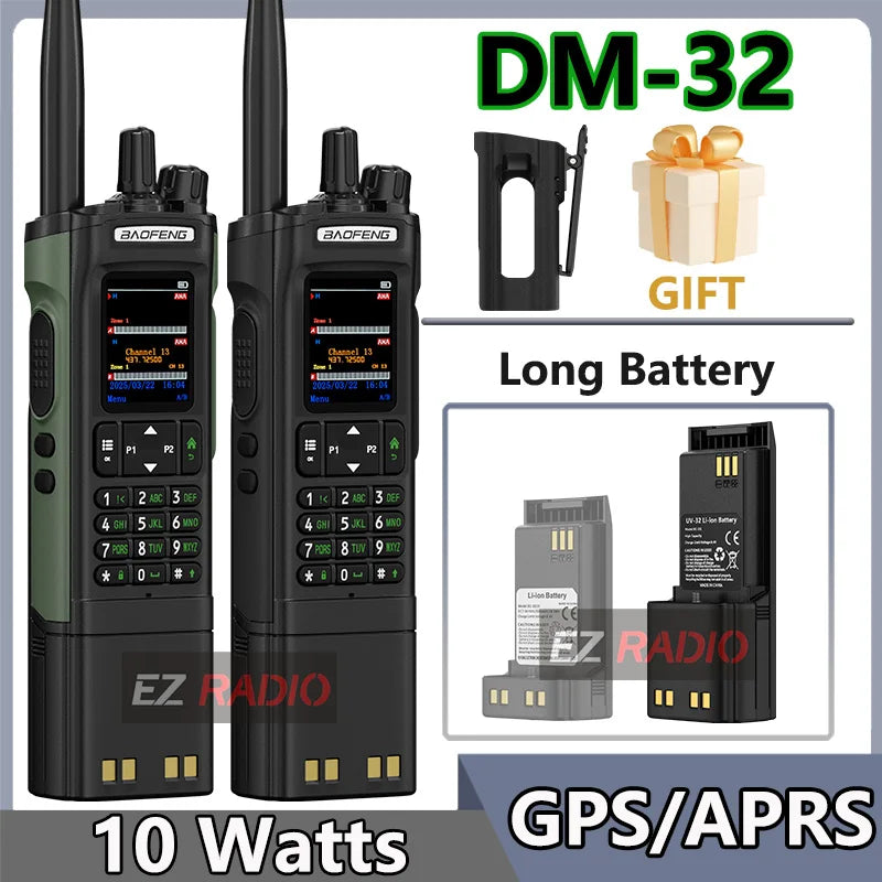BAOFENG DM-32 DM32 Extended Battery 10W DMR Ham 2 Way Radio GPS Matching Writing Frequency Satellite Positioning USB C Belt Clip