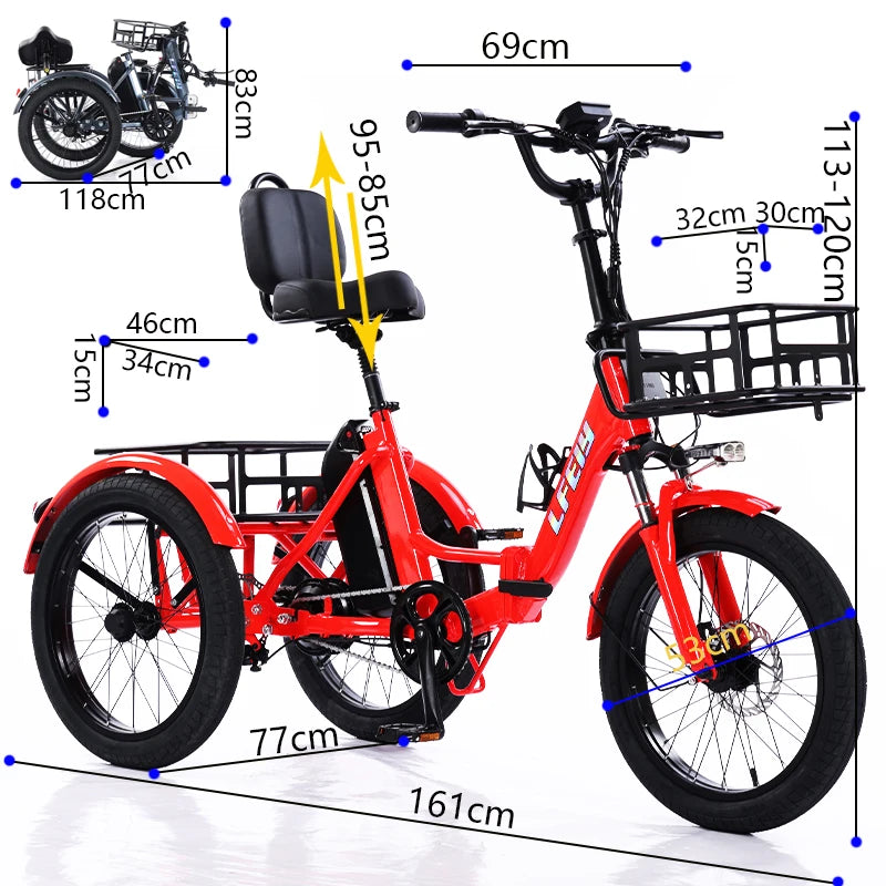 Lightweight Foldable Electric Bike Mountain For Adults 3 Wheels Mini Electric Cargo Tricycle For Lithium Battery Waterproof