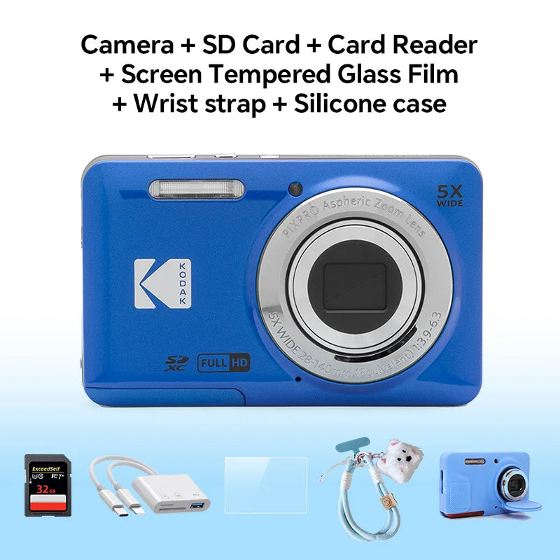 KODAK PIXPRO FZ55 16MP Digital Camera 5X Optical Zoom 28mm Wide Angle 1080P Full HD Video 2.7" LCD Vlogging Camera