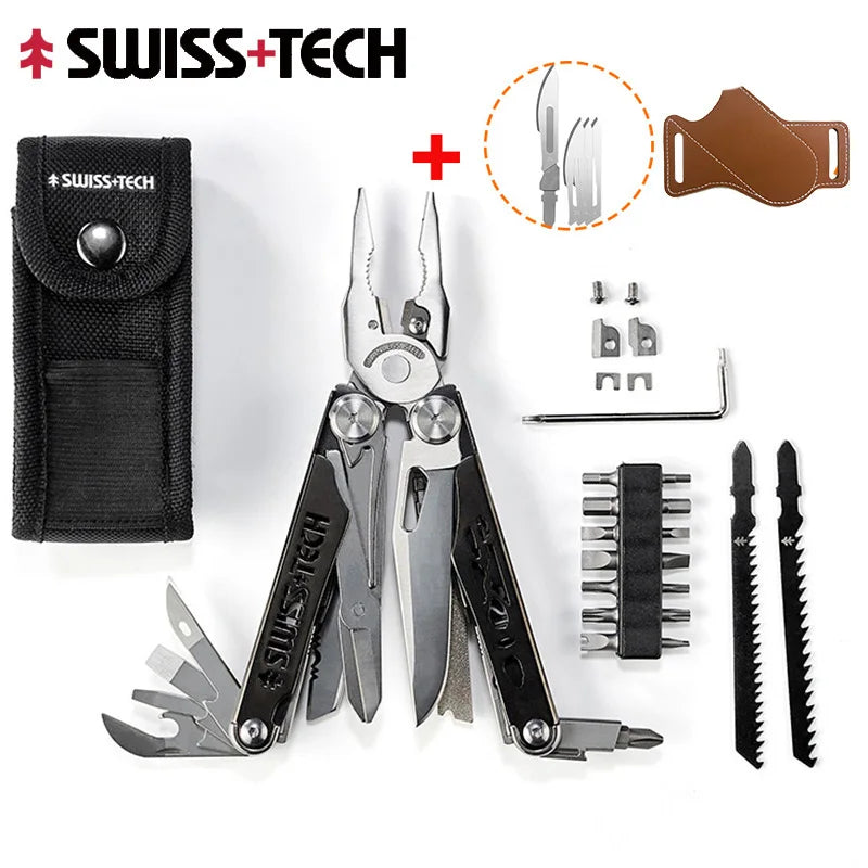 2 of 12 Essential CBRN Survival Items - MUST HAVE: SWISS TECH 37 In 1 Multitool Pliers Folding Multi Tool EDC Outdoor Camping Equipment Emergency with Replaceable Saw Blade