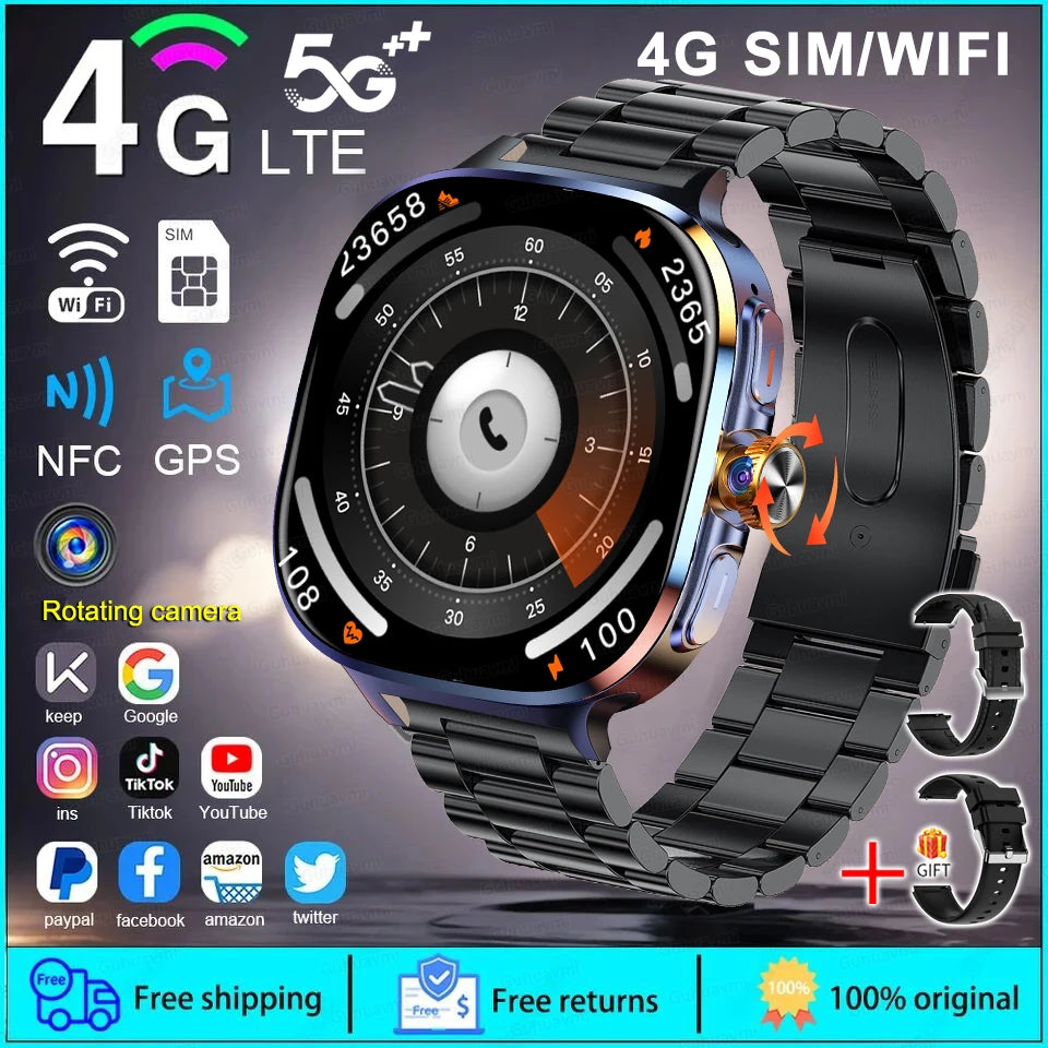 New 4G 5G Full Netcom Smartwatch 2.4 inch Amoled Screen Insert Sim Card GPS WIFI 190° Rotating Camera Game Android Smart Watch