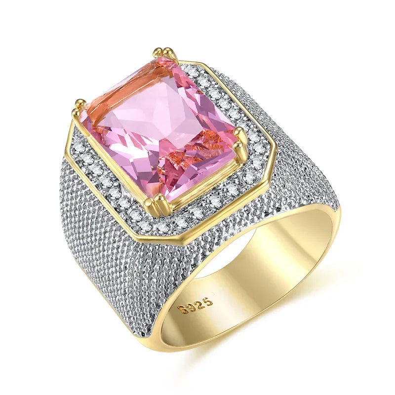 Fashion Rings Square Big Width Signet Rings 14K gold color man Finger Cubic Zirconia Big Stone Men Ring Jewelry anel New