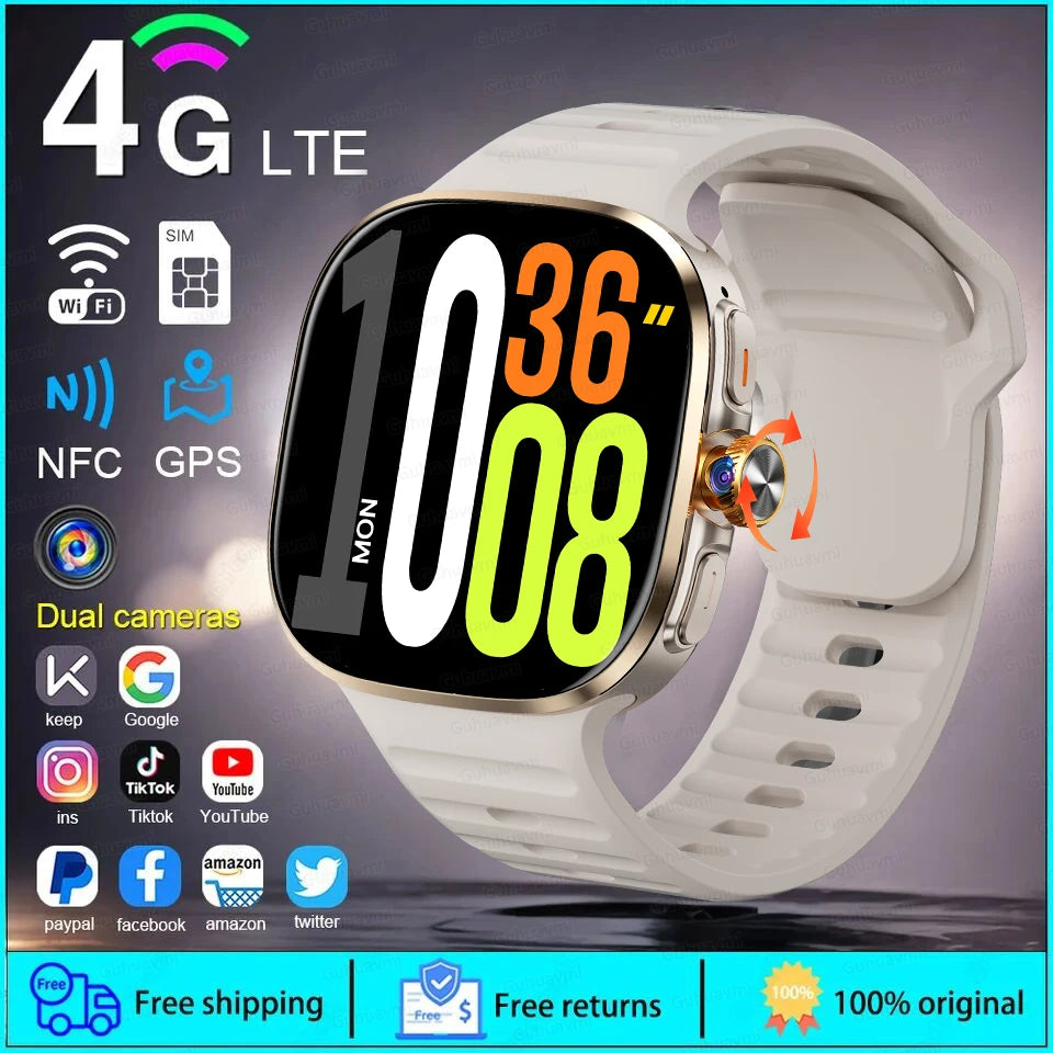 New 4G 5G Full Netcom Smartwatch 2.4 inch Amoled Screen Insert Sim Card GPS WIFI 190° Rotating Camera Game Android Smart Watch