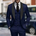 Men'S Green Leaf Collar Three-piece Formal Suit | Contrasting Color Design, Tailored Fit, Includes Vest, Shirt, Pants, Suitable