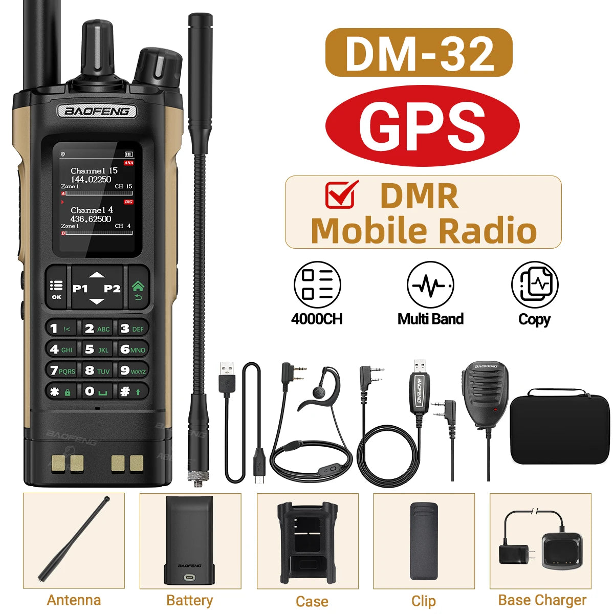Baofeng DM-32 GPS DMR Digital Analog APRS Walkie Talkie AES256 Encryption Air Band FM AM GMRS Dual Band UHF VHF Radio DM-32UV