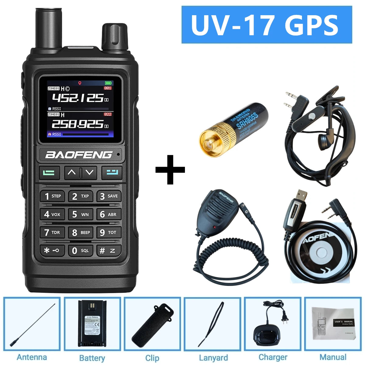 Baofeng UV-17Pro GPS Air Band Walkie Talkie Five Bands Receive Tri-Band Transmit FM Two Way Radio UV-17 Pro GPS
