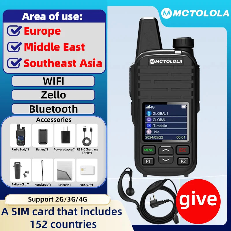 MOTOLOLA SIM Card Permanently Free 4G POC Wireless Intercom 5000 Kilometers Remote Handheld Walkie Talkie Supports Bluetooth WiF