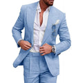High Quality Linen Suits for Men 2 Piece One Button Male Suit Slim Fit Fashion Casual Wedding Party Solid Smart Casual Suits Man