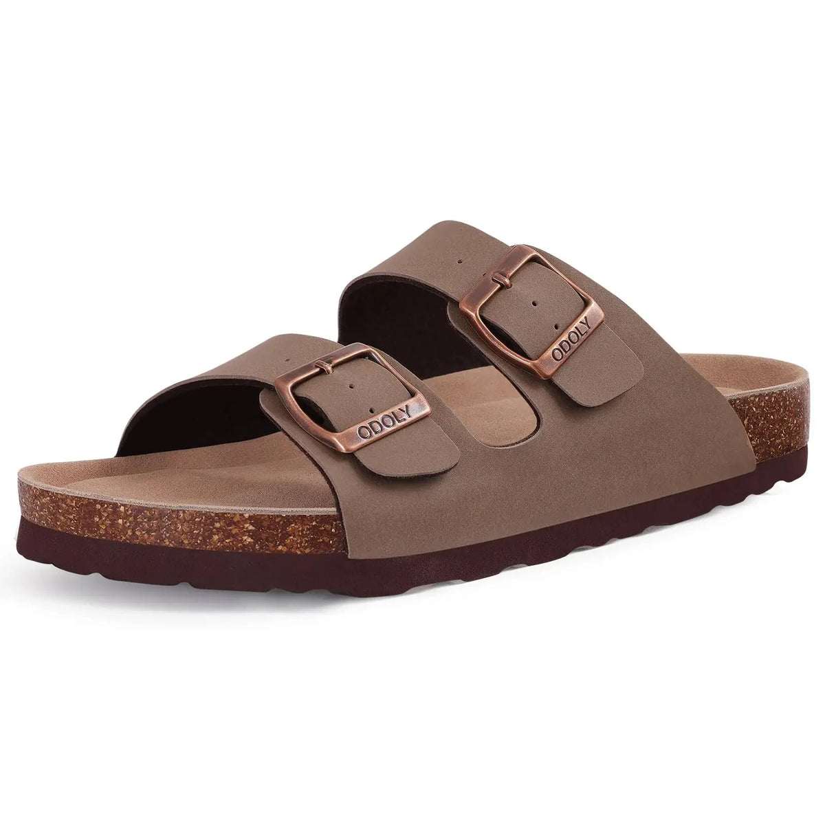 Evshine Leather Cork Footed Clogs Sandals For Women Fashion Flat Mules Slippers with Arch Support Men Double Buckle Cork Slides