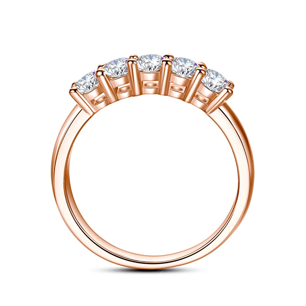 5pcs Stones Moissanite Diamond Ring for Woman Silver 925 100% Rose Gold Plated Fine Jewelry with Certified Engagement Gifts
