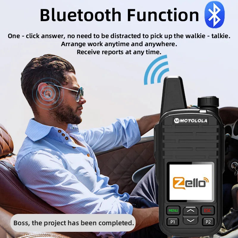 MOTOLOLA  4G POC Zello Wireless Walkie Talkie  Android Bluetooth WiFi Global  coverage 6000km Handheld Radio Essential for outdo
